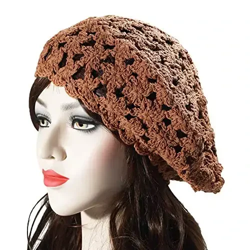 ZLYC Women Cotton Slouchy Crochet Beret Handmade Cutout Floral Beanie Hat - ZLYC (1)