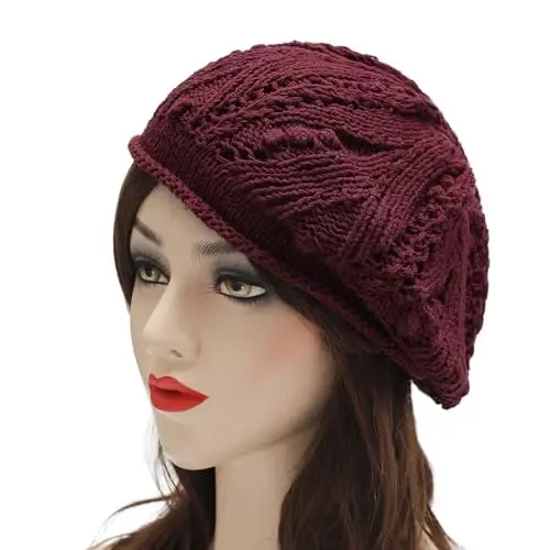ZLYC Women Cotton Slouchy Crochet Beret Handmade Cutout Floral Beanie Hat - 2
