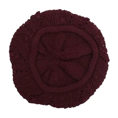 ZLYC Women Cotton Slouchy Crochet Beret Handmade Cutout Floral Beanie Hat - 5