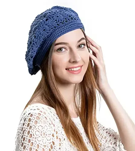 ZLYC Women Cotton Slouchy Crochet Beret Handmade Cutout Floral Beanie Hat - ZLYC (1)