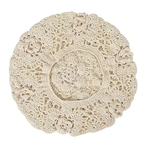 ZLYC Women Cotton Slouchy Crochet Beret Handmade Cutout Floral Beanie Hat - 6