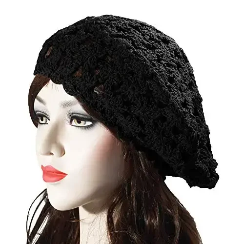 ZLYC Women Cotton Slouchy Crochet Beret Handmade Cutout Floral Beanie Hat - ZLYC (1)