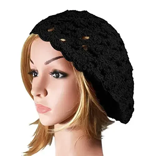 ZLYC Women Cotton Slouchy Crochet Beret Handmade Cutout Floral Beanie Hat - 4