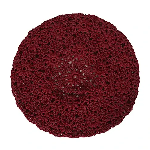 ZLYC Women Cotton Slouchy Crochet Beret Handmade Cutout Floral Beanie Hat - 5