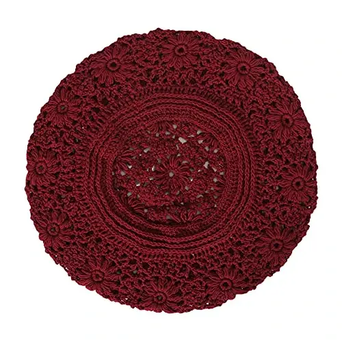 ZLYC Women Cotton Slouchy Crochet Beret Handmade Cutout Floral Beanie Hat - 6