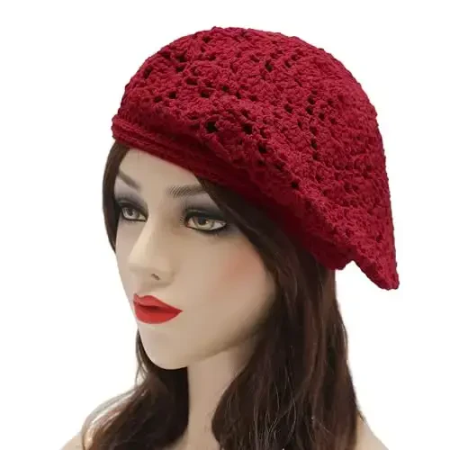 ZLYC Women Cotton Slouchy Crochet Beret Handmade Cutout Floral Beanie Hat - ZLYC (1)