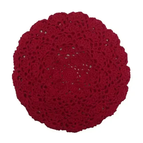 ZLYC Women Cotton Slouchy Crochet Beret Handmade Cutout Floral Beanie Hat - 4