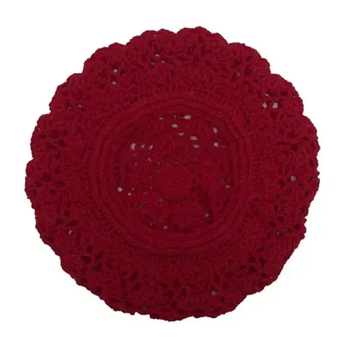 ZLYC Women Cotton Slouchy Crochet Beret Handmade Cutout Floral Beanie Hat - 5