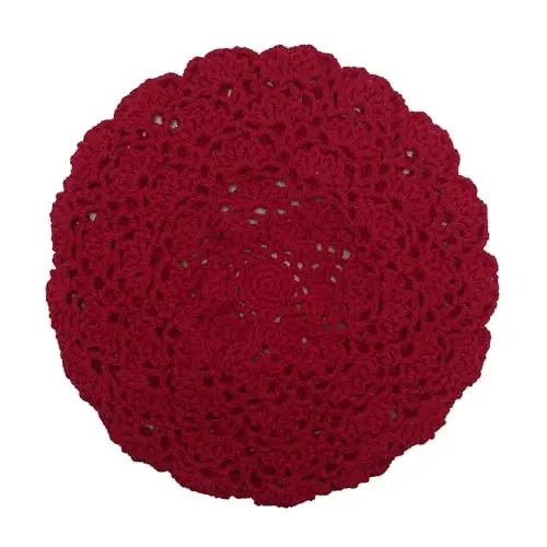 ZLYC Women Cotton Slouchy Crochet Beret Handmade Cutout Floral Beanie Hat - 4