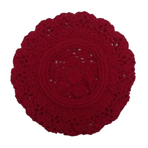 ZLYC Women Cotton Slouchy Crochet Beret Handmade Cutout Floral Beanie Hat - 5