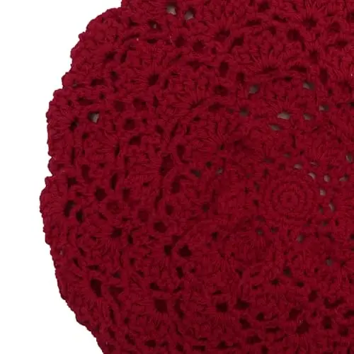 ZLYC Women Cotton Slouchy Crochet Beret Handmade Cutout Floral Beanie Hat - 6