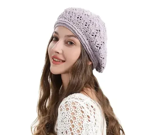 ZLYC Women Cotton Slouchy Crochet Beret Handmade Cutout Floral Beanie Hat - ZLYC (1)