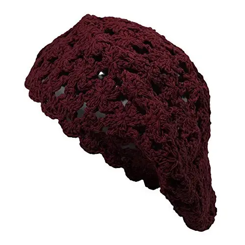 ZLYC Women Cotton Slouchy Crochet Beret Handmade Cutout Floral Beanie Hat - 1