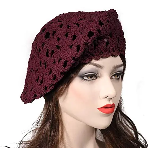 ZLYC Women Cotton Slouchy Crochet Beret Handmade Cutout Floral Beanie Hat - 3