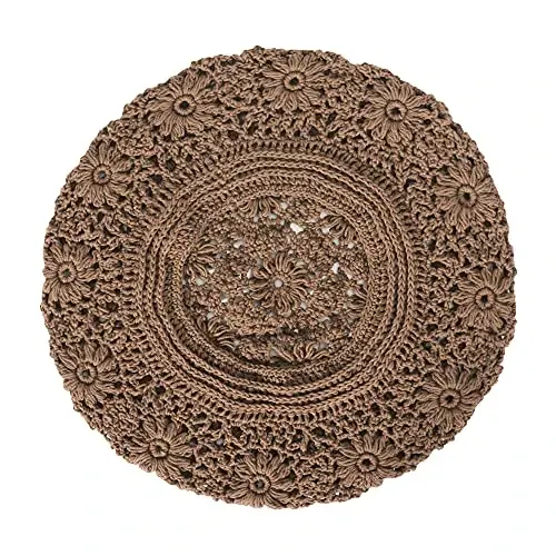 ZLYC Women Cotton Slouchy Crochet Beret Handmade Cutout Floral Beanie Hat - 6