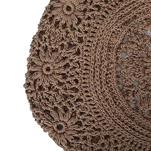 ZLYC Women Cotton Slouchy Crochet Beret Handmade Cutout Floral Beanie Hat - 7