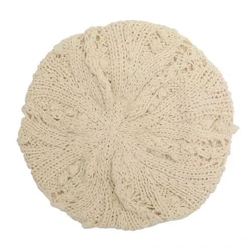 ZLYC Women Cotton Slouchy Crochet Beret Handmade Cutout Floral Beanie Hat - 4