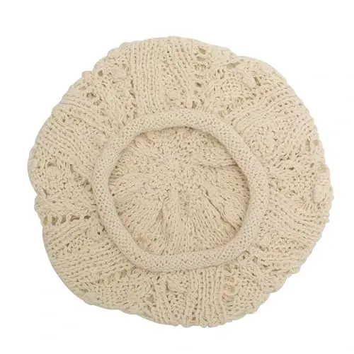 ZLYC Women Cotton Slouchy Crochet Beret Handmade Cutout Floral Beanie Hat - 5