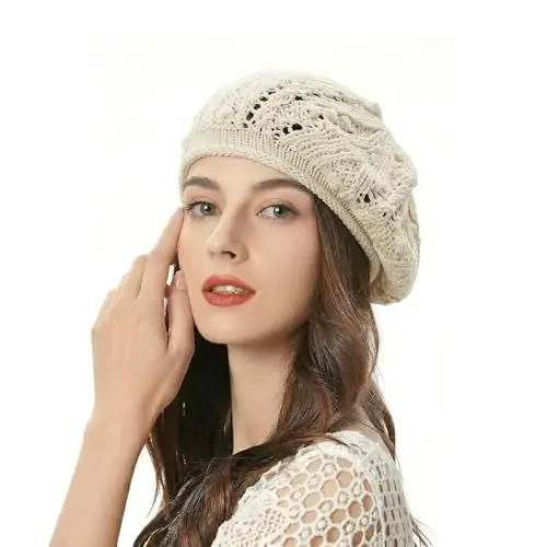 ZLYC Women Cotton Slouchy Crochet Beret Handmade Cutout Floral Beanie Hat - ZLYC (1)