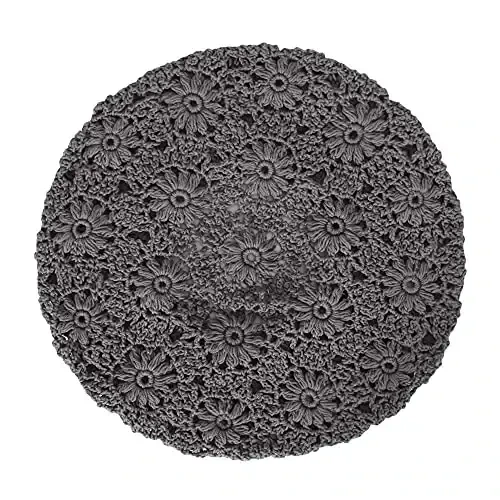 ZLYC Women Cotton Slouchy Crochet Beret Handmade Cutout Floral Beanie Hat - 5