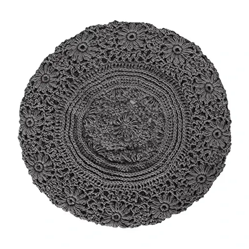 ZLYC Women Cotton Slouchy Crochet Beret Handmade Cutout Floral Beanie Hat - 6