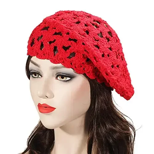 ZLYC Women Cotton Slouchy Crochet Beret Handmade Cutout Floral Beanie Hat - ZLYC (1)