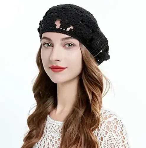 ZLYC Women Cotton Slouchy Crochet Beret Handmade Cutout Floral Beanie Hat - ZLYC (1)