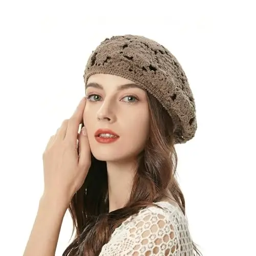 ZLYC Women Cotton Slouchy Crochet Beret Handmade Cutout Floral Beanie Hat - ZLYC (1)