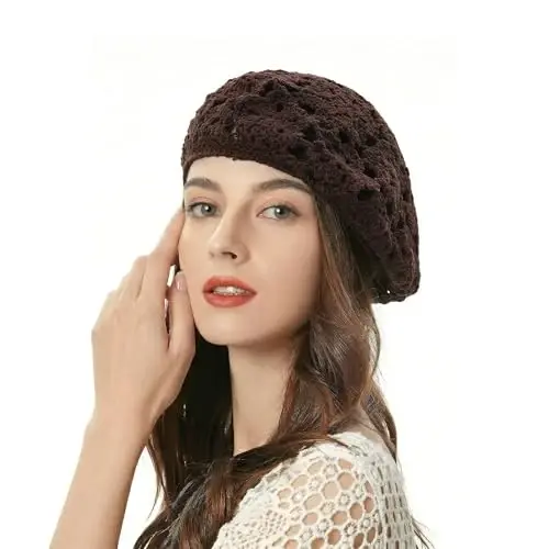 ZLYC Women Cotton Slouchy Crochet Beret Handmade Cutout Floral Beanie Hat - ZLYC (1)