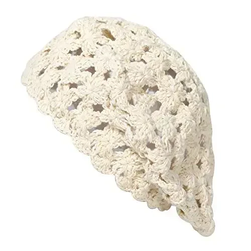 ZLYC Women Cotton Slouchy Crochet Beret Handmade Cutout Floral Beanie Hat - ZLYC