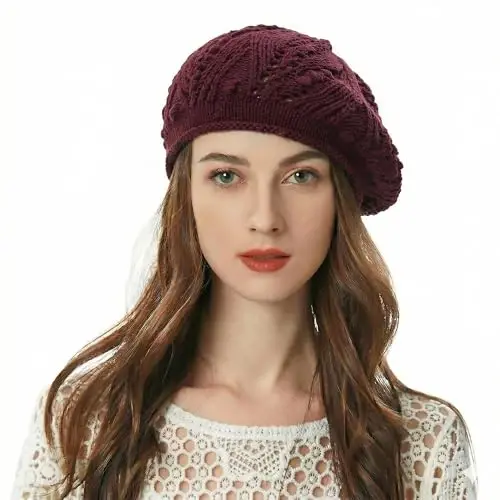 ZLYC Women Cotton Slouchy Crochet Beret Handmade Cutout Floral Beanie Hat 