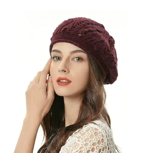 ZLYC Women Cotton Slouchy Crochet Beret Handmade Cutout Floral Beanie Hat - ZLYC (1)