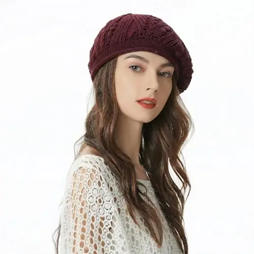 ZLYC Women Cotton Slouchy Crochet Beret Handmade Cutout Floral Beanie Hat - 3