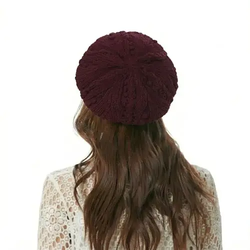 ZLYC Women Cotton Slouchy Crochet Beret Handmade Cutout Floral Beanie Hat - 4