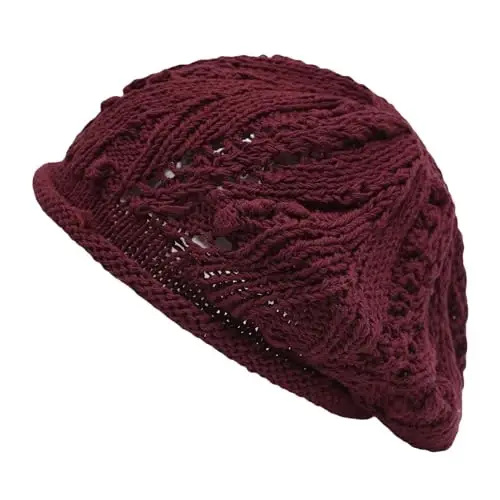ZLYC Women Cotton Slouchy Crochet Beret Handmade Cutout Floral Beanie Hat - 5