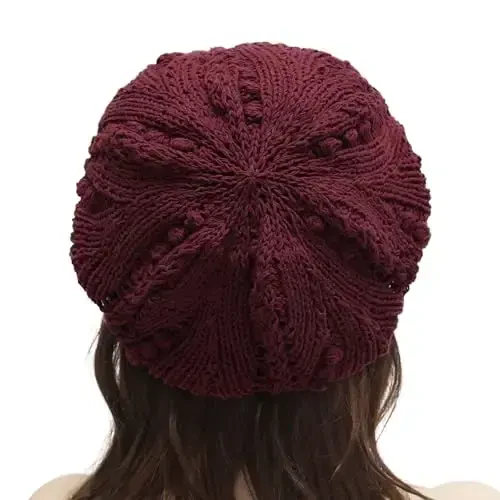 ZLYC Women Cotton Slouchy Crochet Beret Handmade Cutout Floral Beanie Hat - 3