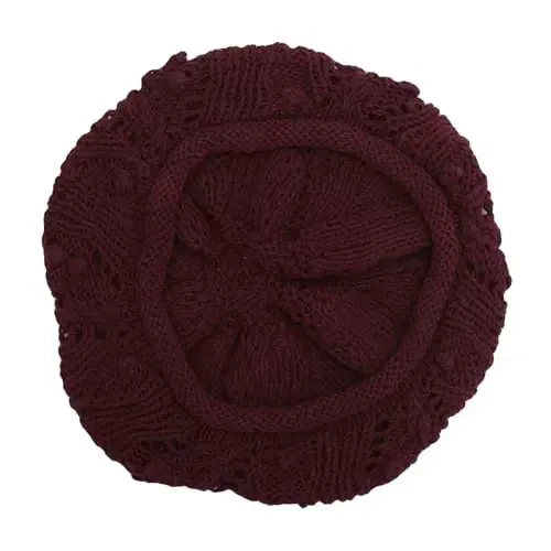 ZLYC Women Cotton Slouchy Crochet Beret Handmade Cutout Floral Beanie Hat - 5