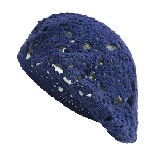 ZLYC Women Cotton Slouchy Crochet Beret Handmade Cutout Floral Beanie Hat - 5