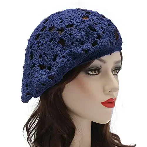 ZLYC Women Cotton Slouchy Crochet Beret Handmade Cutout Floral Beanie Hat - 3