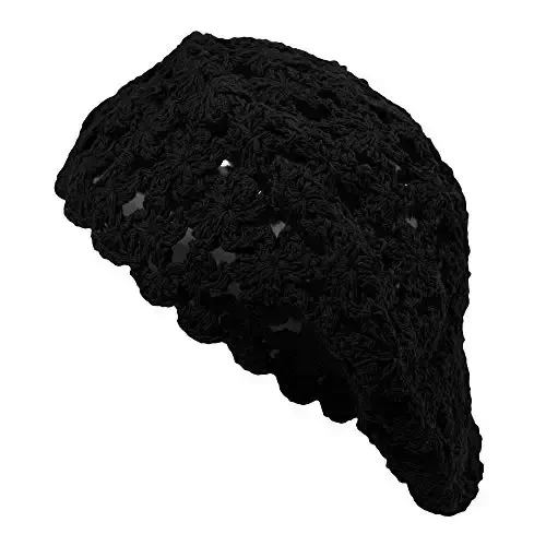 ZLYC Women Cotton Slouchy Crochet Beret Handmade Cutout Floral Beanie Hat 