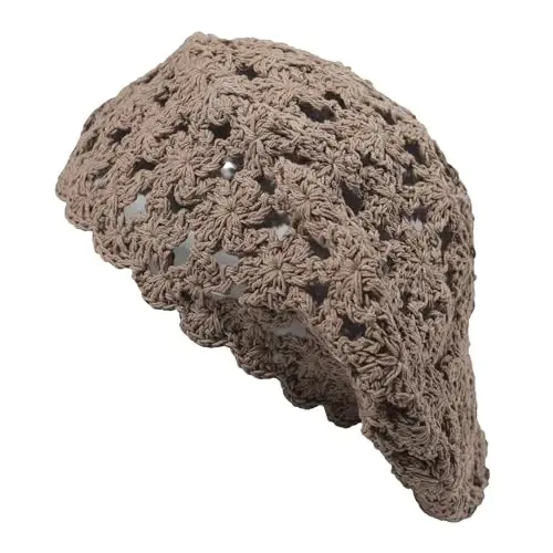 ZLYC Women Cotton Slouchy Crochet Beret Handmade Cutout Floral Beanie Hat - 5