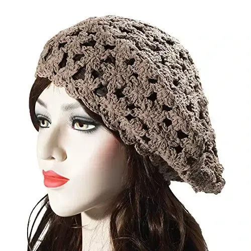 ZLYC Women Cotton Slouchy Crochet Beret Handmade Cutout Floral Beanie Hat - 2