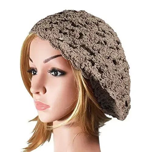 ZLYC Women Cotton Slouchy Crochet Beret Handmade Cutout Floral Beanie Hat - 4