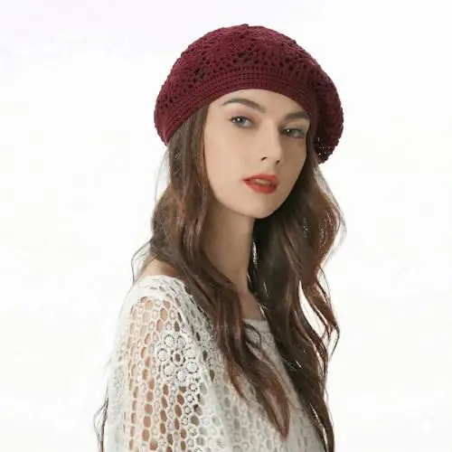ZLYC Women Cotton Slouchy Crochet Beret Handmade Cutout Floral Beanie Hat - 3