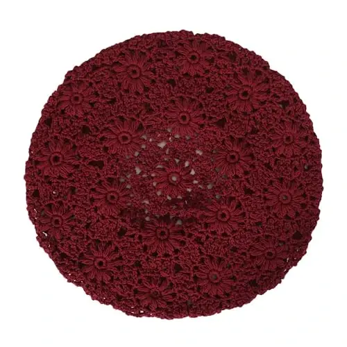 ZLYC Women Cotton Slouchy Crochet Beret Handmade Cutout Floral Beanie Hat - 6