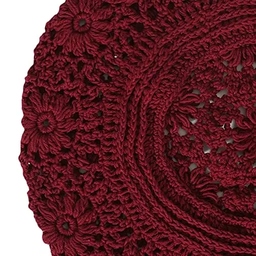 ZLYC Women Cotton Slouchy Crochet Beret Handmade Cutout Floral Beanie Hat - 7