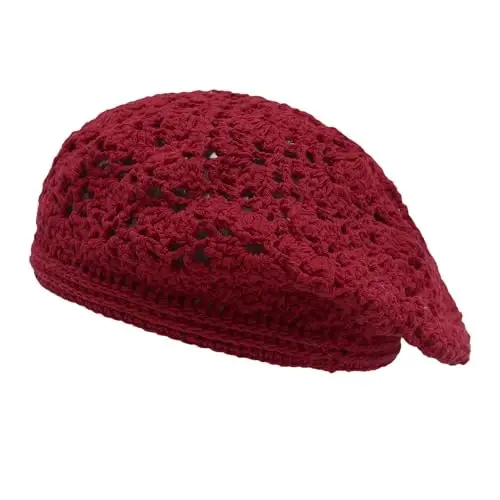 ZLYC Women Cotton Slouchy Crochet Beret Handmade Cutout Floral Beanie Hat - 5