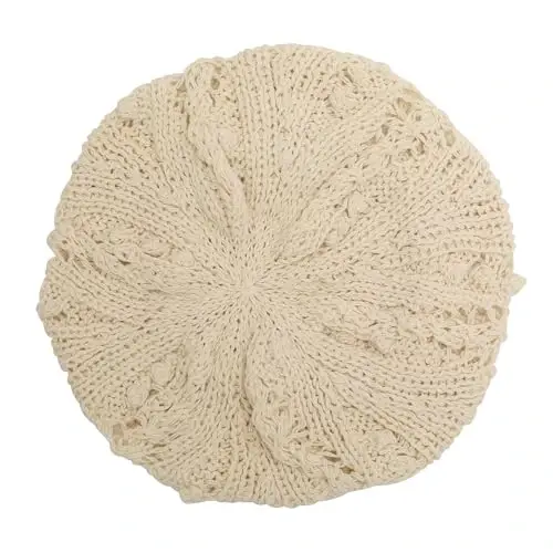 ZLYC Women Cotton Slouchy Crochet Beret Handmade Cutout Floral Beanie Hat - 6