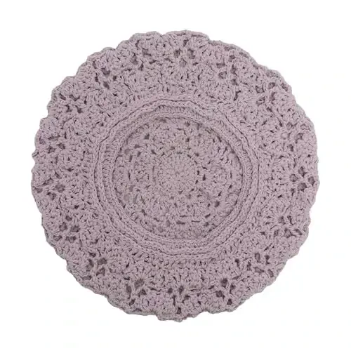 ZLYC Women Cotton Slouchy Crochet Beret Handmade Cutout Floral Beanie Hat - 5