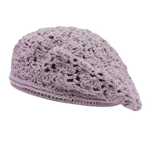 ZLYC Women Cotton Slouchy Crochet Beret Handmade Cutout Floral Beanie Hat - 7